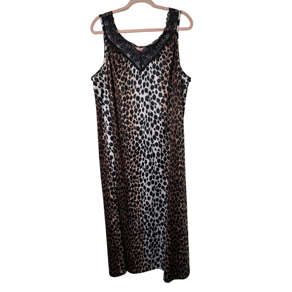 XL Vtg Heather Collection Leopard Nightgown & Moo Moo Set USA Made Lace Y2K Glam